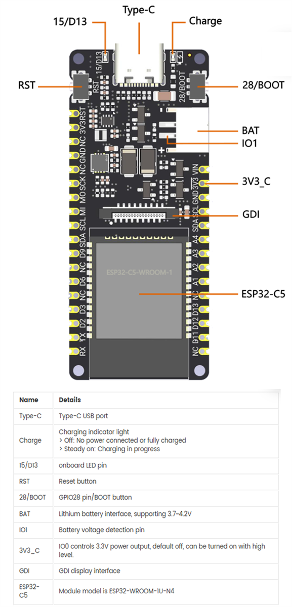 Mechanical Drawing - DFRobot DFR1287 FireBeetle 2 ESP32-C5-U (N4) IoT Dev Board